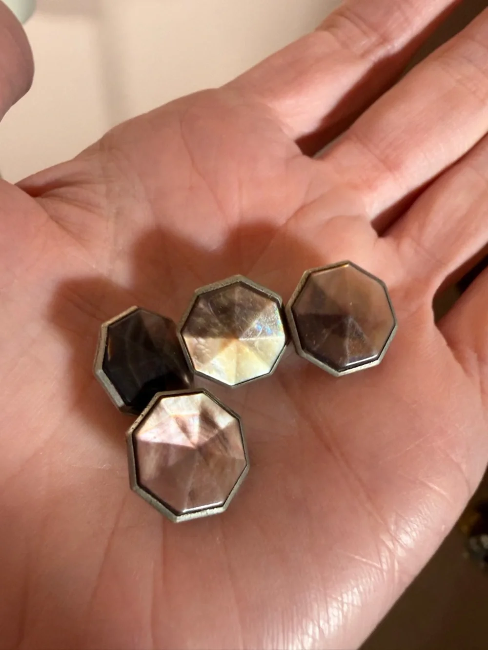 Vintage abalone shell art deco geometric octagon silver metal cufflink